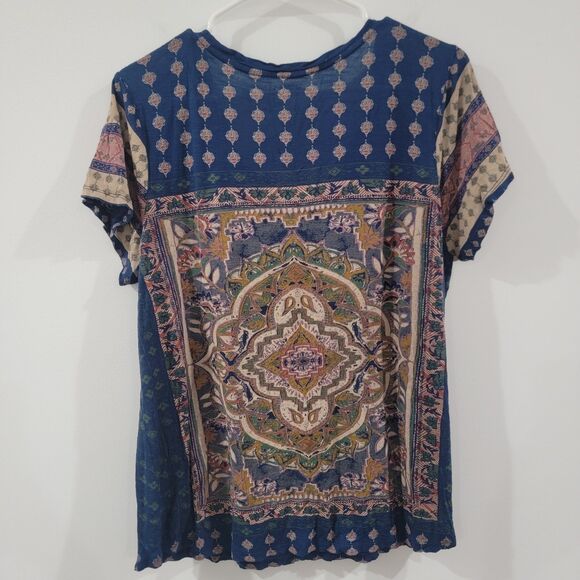 Lucky Brand Womens Top Size 1X Boho Floral Mandala Hippie - Picture 3 of 4